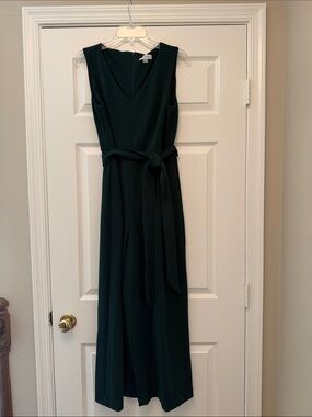 Calvin Klein Sleeveless V-Neck Dark Green Belted Jumpsuit